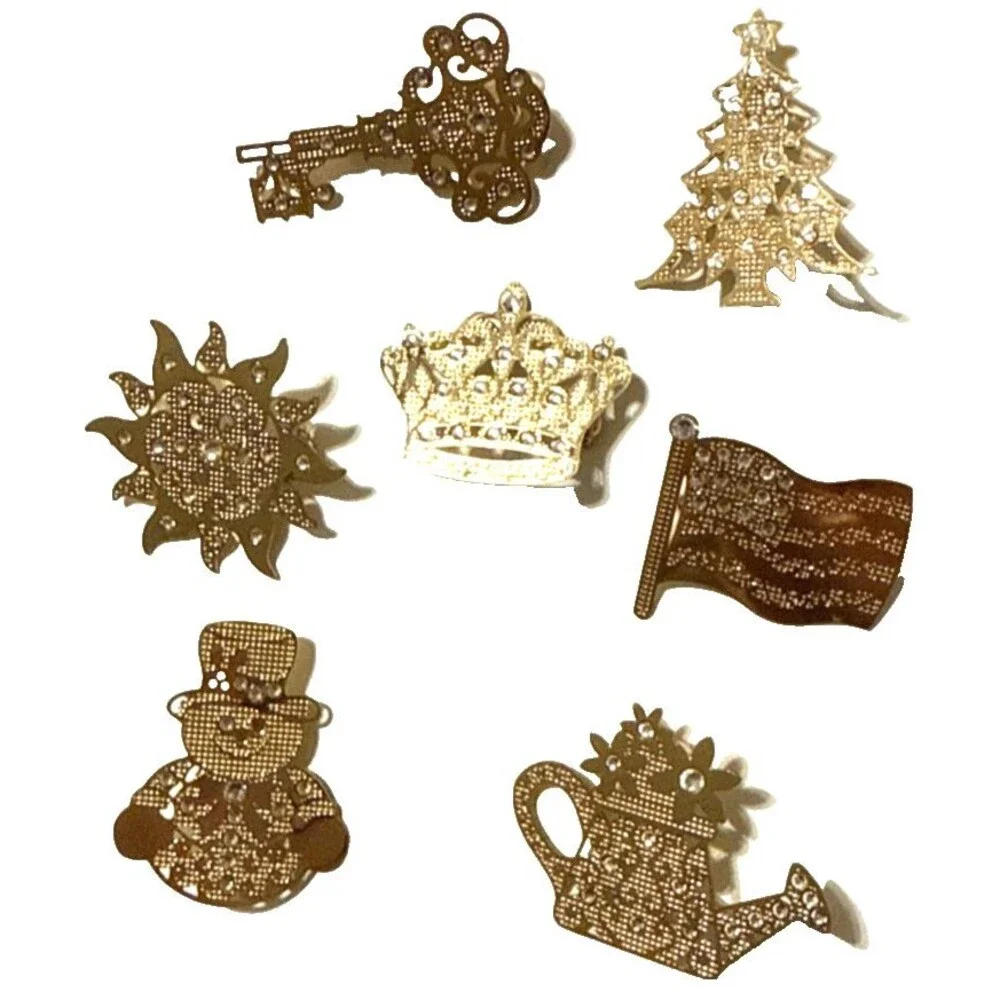 Vintage DANBURY MINT 10k Gold Plated Brooches Ornate Filigree w/ Rhinestones 7pc